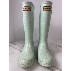 Hunter Rain Sparkle Teal Boots Kids Sz 2B 3G 12" Tall